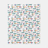 vintage retro airplane pattern フリースブランケット (正面)