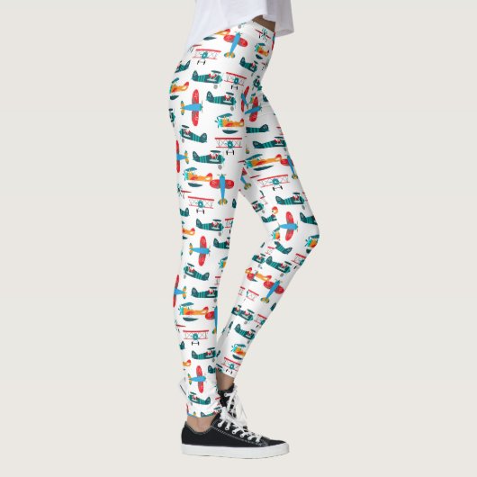 vintage retro airplane pattern レギンス (右)