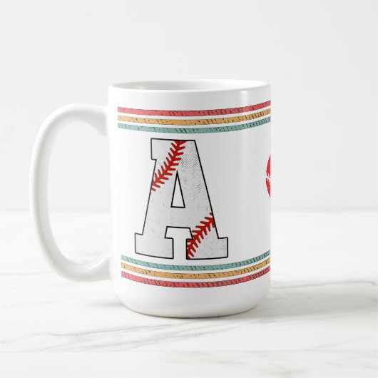 Vintage Retro Baseball Letter A Design コーヒーマグカップ (左)