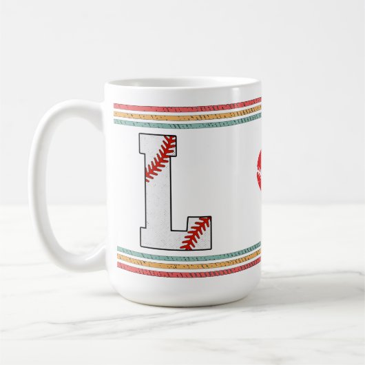 Vintage Retro Baseball Letter L Artwork コーヒーマグカップ (左)