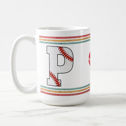 Vintage Retro Baseball Letter P Old School コーヒーマグカップ (左)