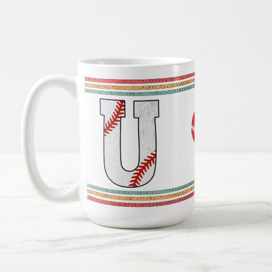 Vintage Retro Baseball Letter U Artwork コーヒーマグカップ (左)