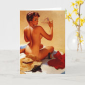 Vintage Retro Beach Summer Pinup Girl カード (黄色い花)