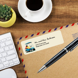 Vintage Retro Blue Golf Cart Fun Return Address ラベル