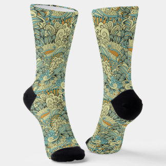 Vintage Retro Botanical Floral Pattern ソックス