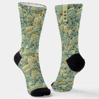 Vintage Retro Botanical Floral Pattern Monogram ソックス