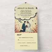 Vintage Retro Bride & Groom Pop Art Comic Wedding オールインワン招待状 (内側)