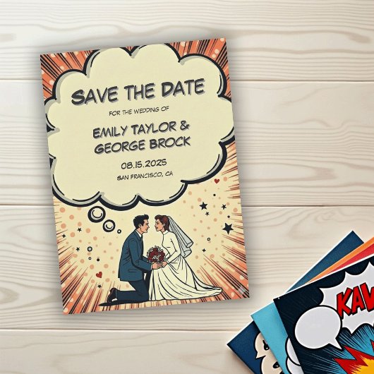 Vintage Retro Bride & Groom Pop Art Comic Wedding セーブザデート