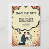 Vintage Retro Bride & Groom Pop Art Comic Wedding セーブザデート (正面)