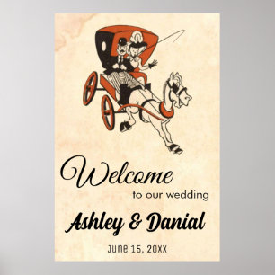 Vintage Retro Bride Groom Rustic Classic Wedding ポスター