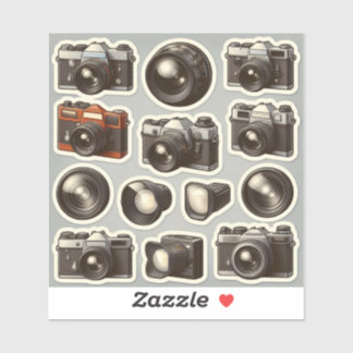 Vintage Retro Cameras & Lens Sticker Sheet شيت ملص シール