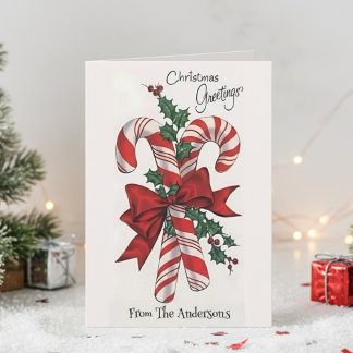 Vintage Retro Candy Cane Christmas Greetings シーズンカード