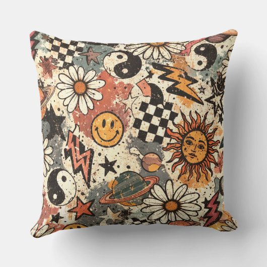 Vintage Retro Celestial Grunge Pattern クッション (裏面)