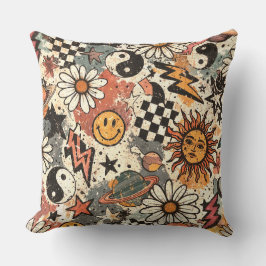 Vintage Retro Celestial Grunge Pattern クッション