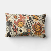 Vintage Retro Celestial Grunge Pattern ランバークッション (裏面)