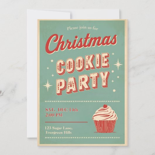 Vintage Retro Christmas Cookie Party  招待状 (正面)