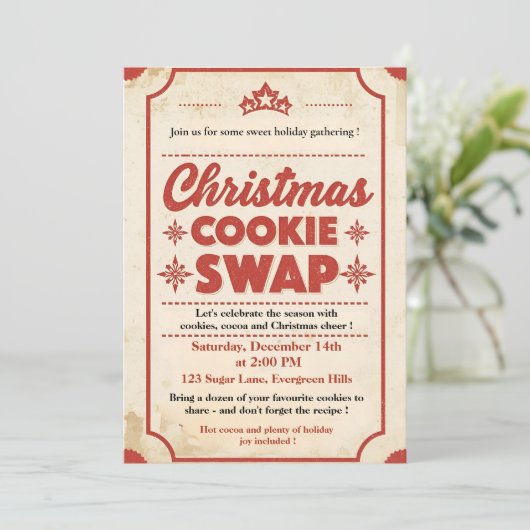 Vintage Retro Christmas Cookie Swap  招待状 (スタンド正面)