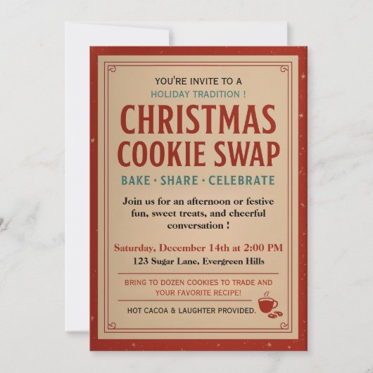 Vintage Retro Christmas Cookie Swap 招待状 (正面)