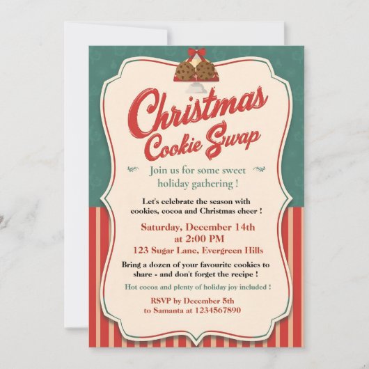 Vintage Retro Christmas Cookie Swap  招待状 (正面)