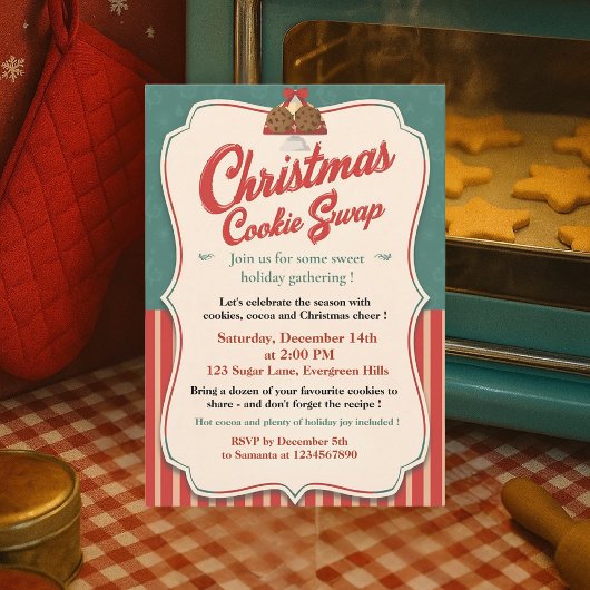 Vintage Retro Christmas Cookie Swap  招待状