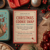 Vintage Retro Christmas Cookie Swap 招待状