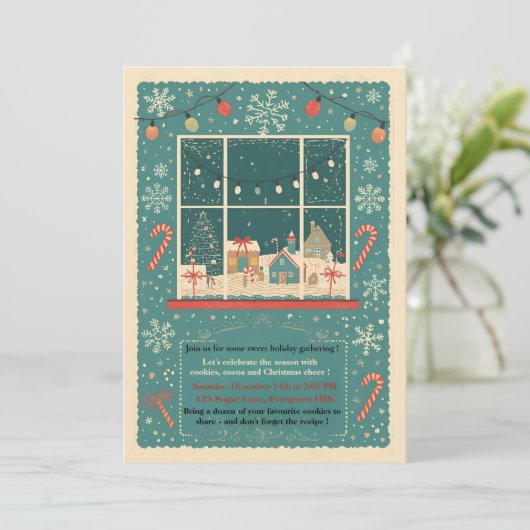 Vintage Retro Christmas Cookie Swap 招待状 (スタンド正面)