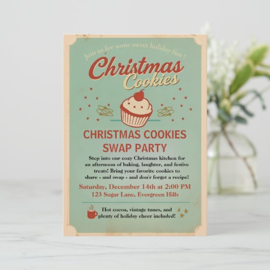 Vintage Retro Christmas Cookies Swap  招待状 (スタンド正面)