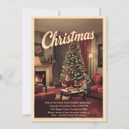 Vintage Retro Christmas Party 招待状 (正面)