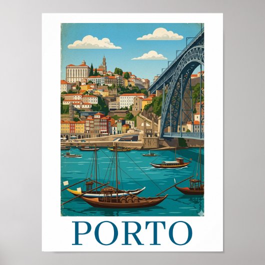 Vintage Retro Colorful Porto Portugal Travel ポスター (正面)