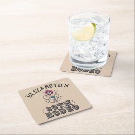 Vintage Retro Cowgirl 30th Birthday Party スクエアペーパーコースター