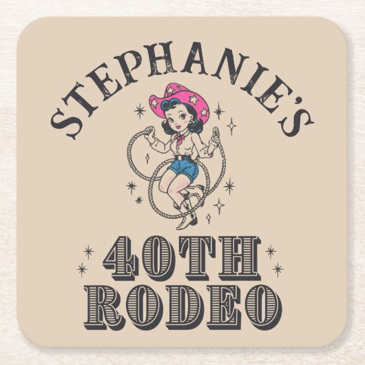 Vintage Retro Cowgirl 40th Birthday Party スクエアペーパーコースター (正面)