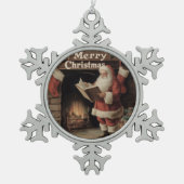 Vintage Retro Cozy Christmas  スノーフレークピューターオーナメント (正面)