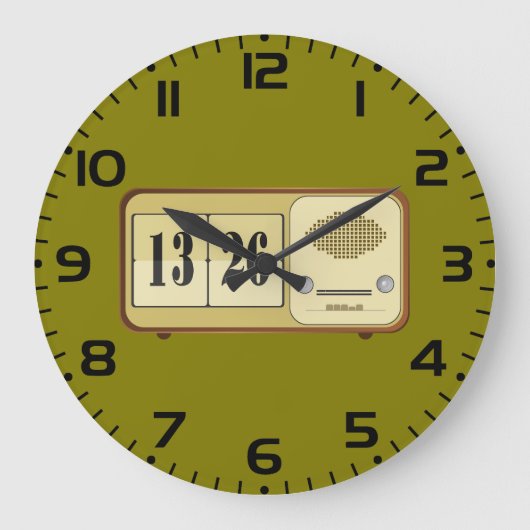 Vintage Retro Flip Clock Radio ラージ壁時計 (正面)