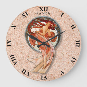 Vintage Retro Floral Art Nouveau Dancing Girl ラージ壁時計