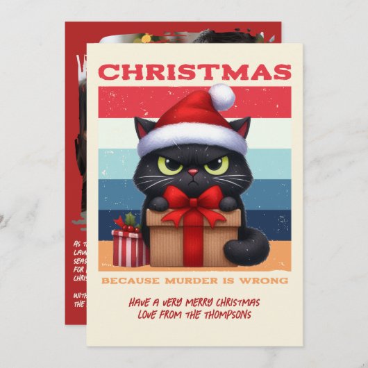 Vintage Retro Funny Cat Retro Christmas Photo シーズンカード (正面/裏面)