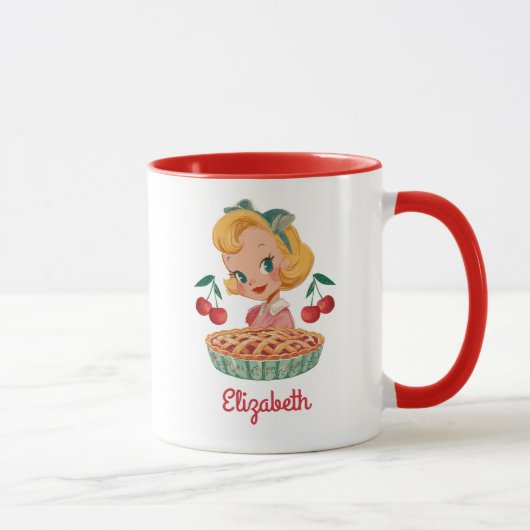 Vintage Retro Girl Cherry Pie Mug マグカップ (右)