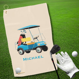 Vintage Retro Golf Cart Cute Blue Monogrammed ゴルフタオル