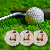 Vintage Retro Golf Cart Cute Blue Monogrammed ゴルフタオル