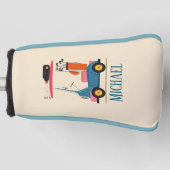 Vintage Retro Golf Cart Cute Blue Monogrammed ゴルフヘッドカバー (正面)