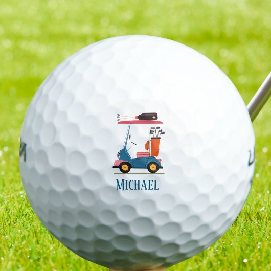 Vintage Retro Golf Cart Cute Blue Monogrammed  ゴルフボール