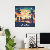 Vintage Retro Miami Florida Sunrise Travel  ポスター (ホームオフィス)