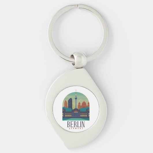 Vintage Retro Minimal Berlin Germany Skyline  キーホルダー (正面)