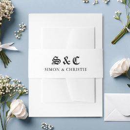 Vintage Retro Minimalist Black And White Wedding 招待状ベリーバンド