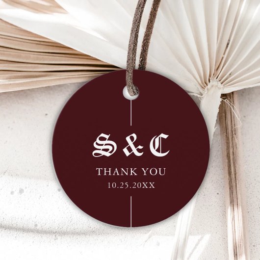 Vintage Retro Minimalist Burgundy Wedding フェイバータグ