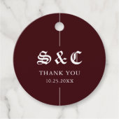 Vintage Retro Minimalist Burgundy Wedding フェイバータグ (正面)