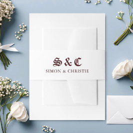 Vintage Retro Minimalist Burgundy White Wedding 招待状ベリーバンド