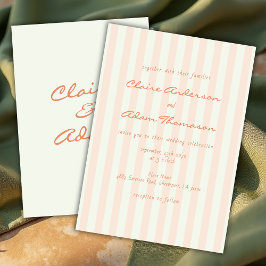 Vintage Retro Minimalist Peach Stripes Wedding  招待状