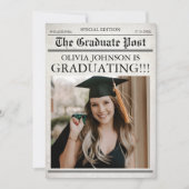 Vintage Retro Newspaper 3 Photos Graduation 招待状 (正面)