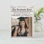 Vintage Retro Newspaper 3 Photos Graduation 招待状 (スタンド正面)