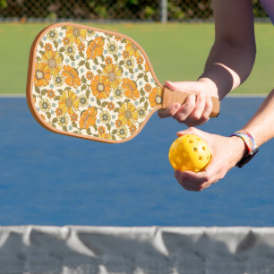 Vintage Retro Orange Floral Pattern ピックルボールラケット